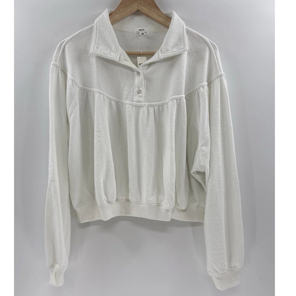 NWT AERIE Soft Life Button Sweatshirt White Micro Terrycloth Crop XS Oversized